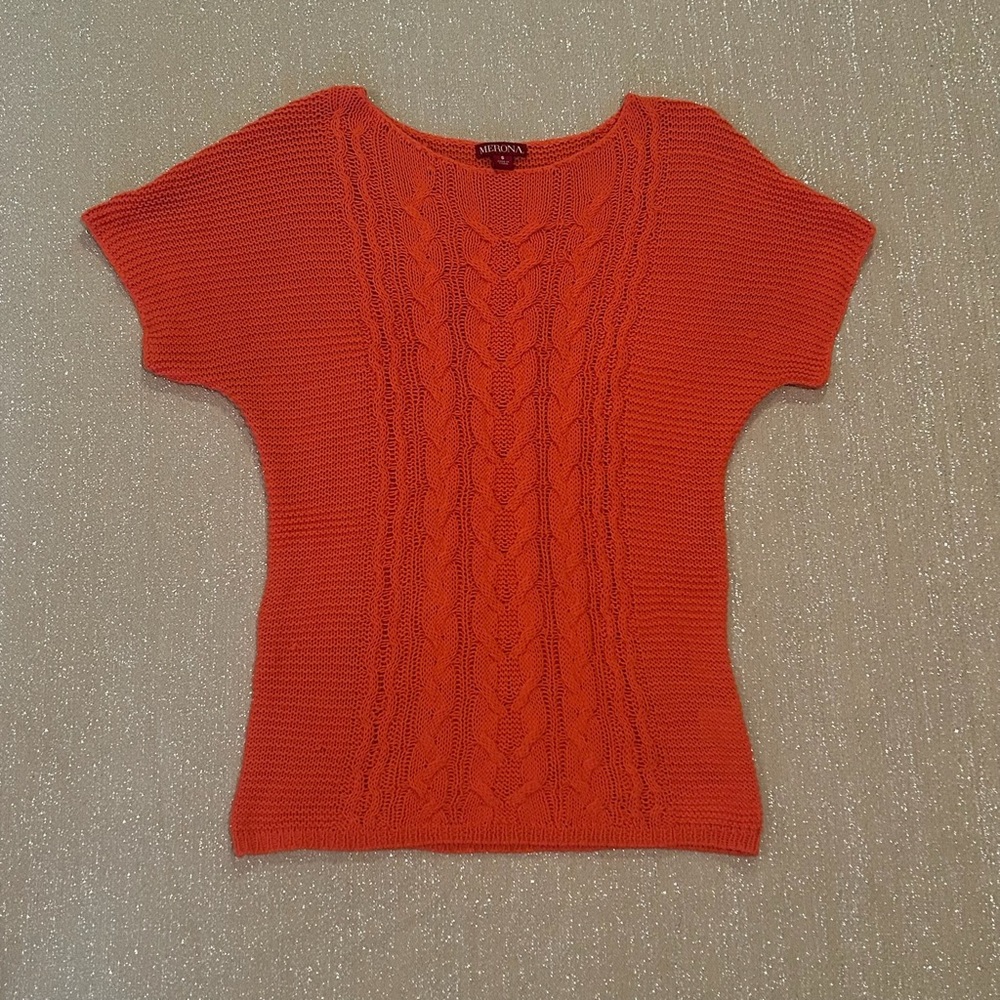 Merona orange cable knit short sleeve sweater, size S